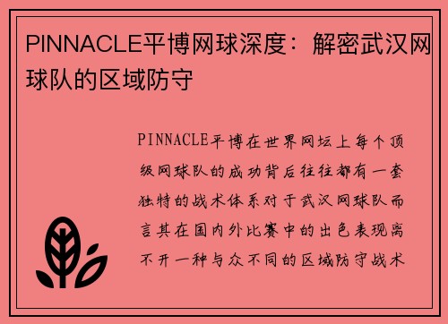 PINNACLE平博网球深度：解密武汉网球队的区域防守