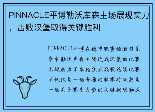 PINNACLE平博勒沃库森主场展现实力，击败汉堡取得关键胜利